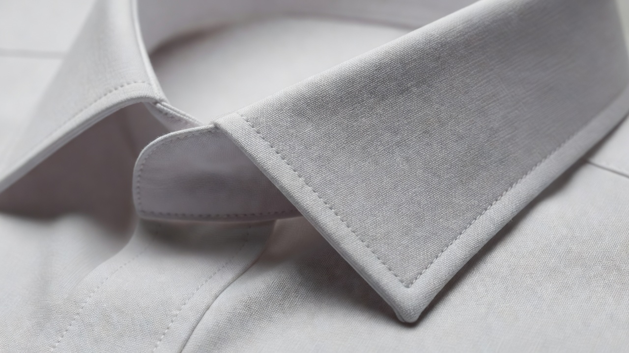 Close-up of a structured collar edge showing a crisp seam and layered woven fabric