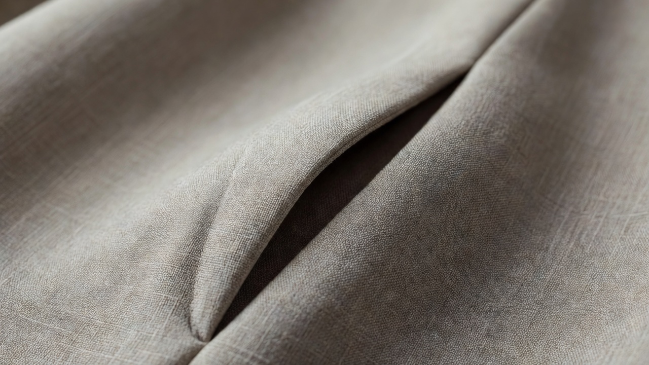 Close-up of a pressed dart tapering smoothly into woven garment fabric